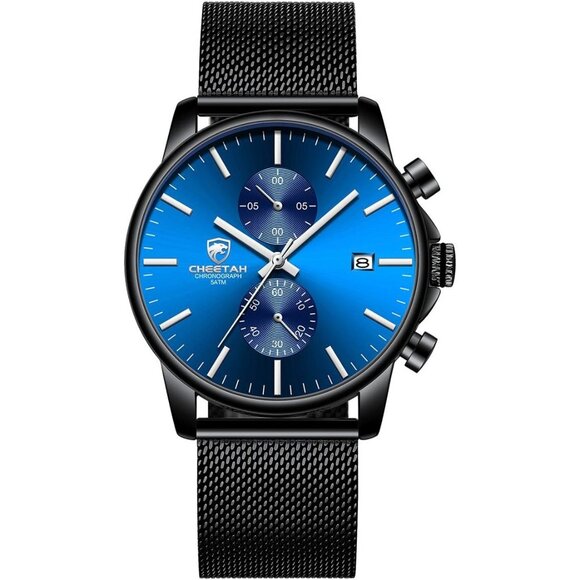 ⚡Black Men’s Watch Fashion Sport Quartz Analog Mesh Stainless Steel Waterproof - Picture 1 of 7